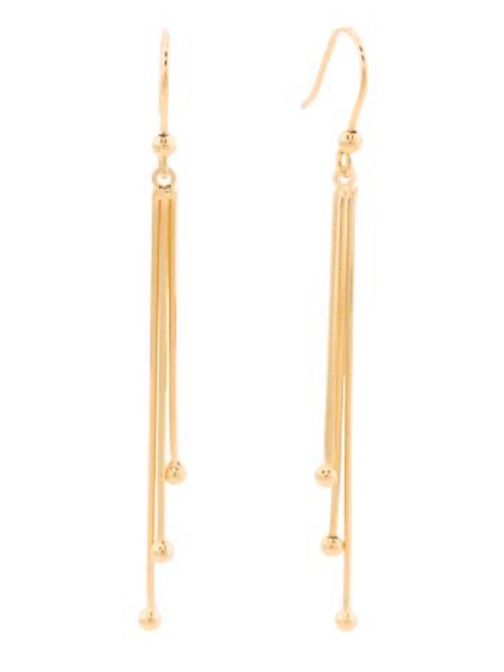 Gold Linear Ball Fringe Earrings - Sleek Drop Style Gold Plated Sterling Silver